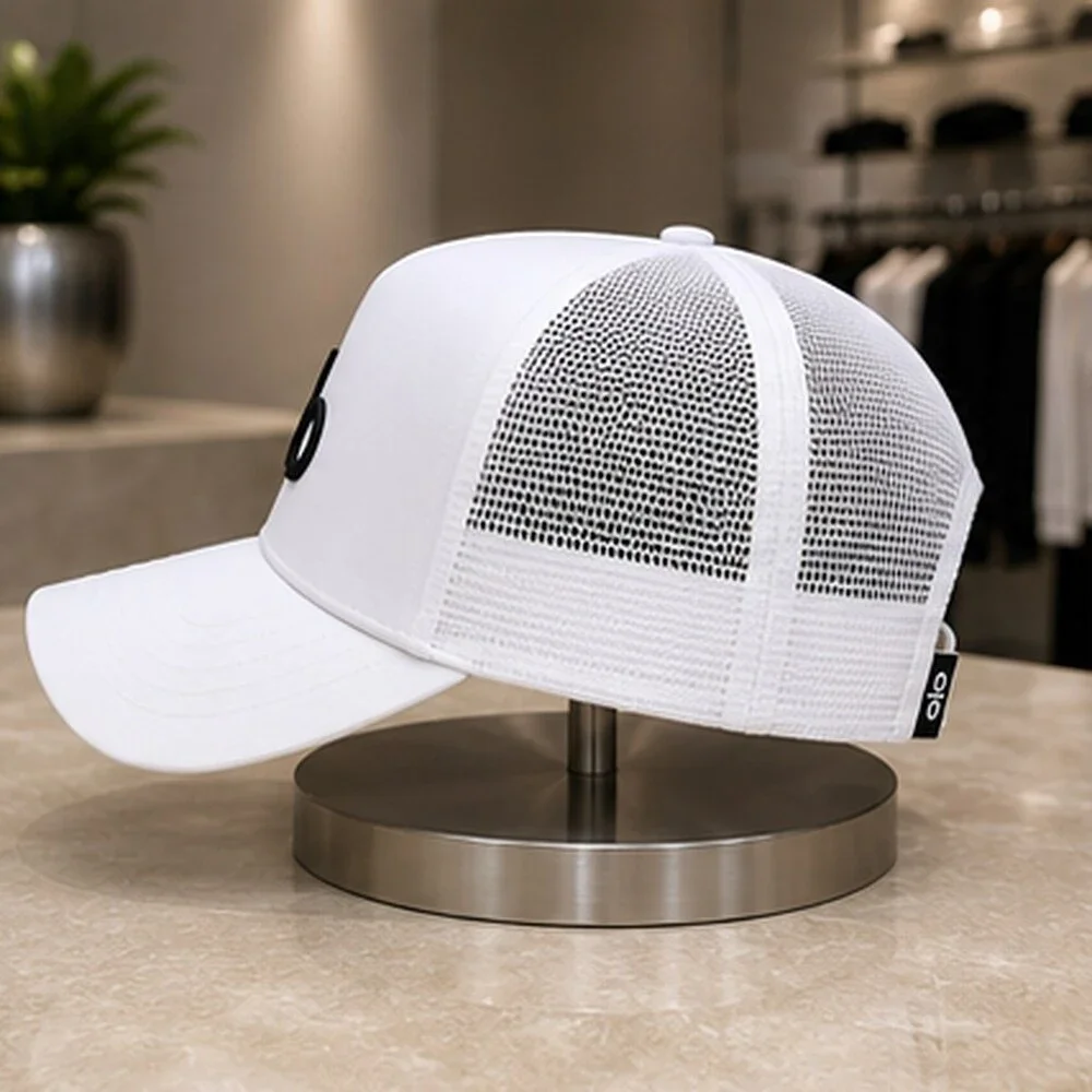 ALO Yoga White Black Summer Mesh Trucker Cap Hat Sporty